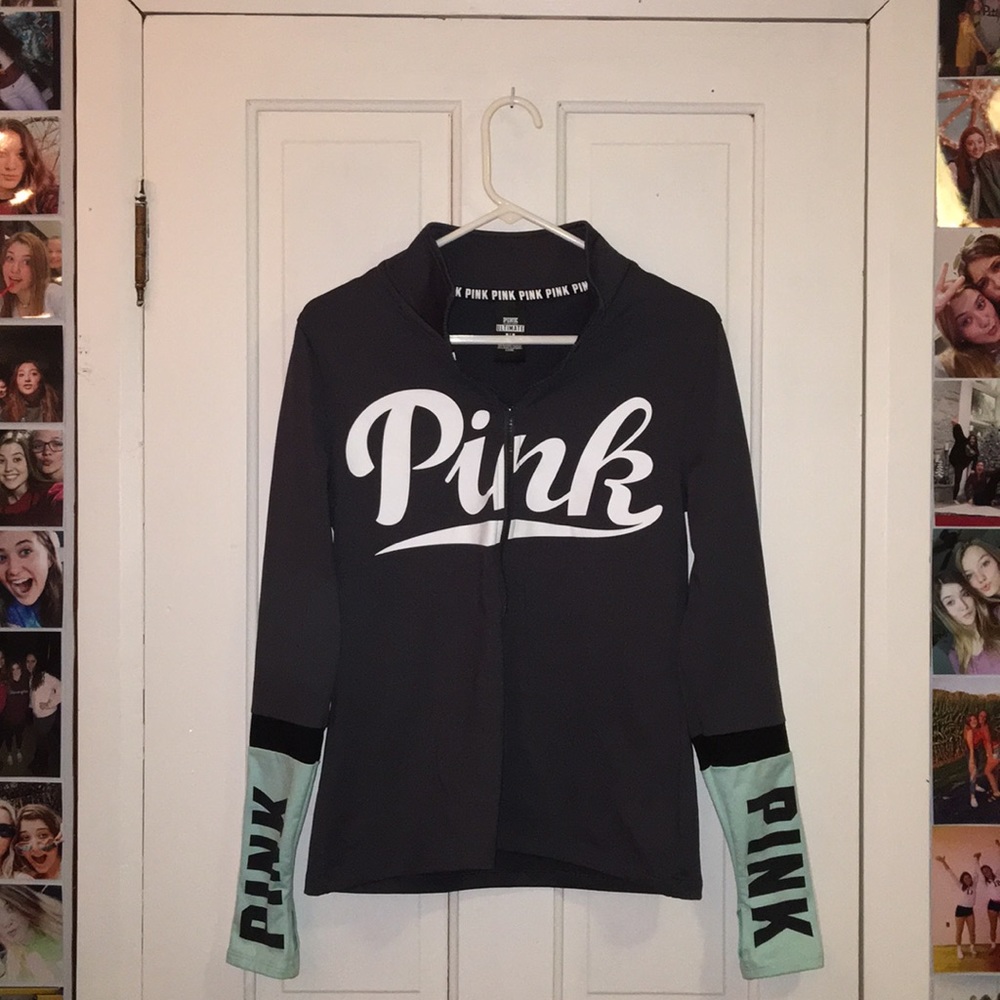 VICTORIA SECRET PINK dark gray 1/2 zip sweatshirt